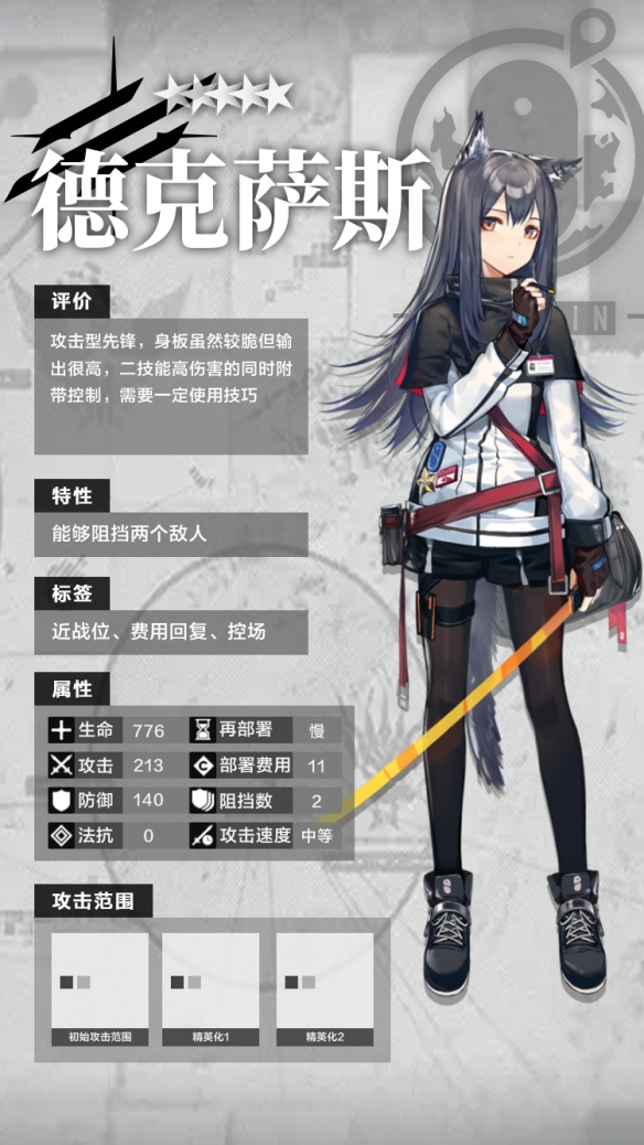 明日方舟五星干员先锋德克萨斯属性技能图鉴一览